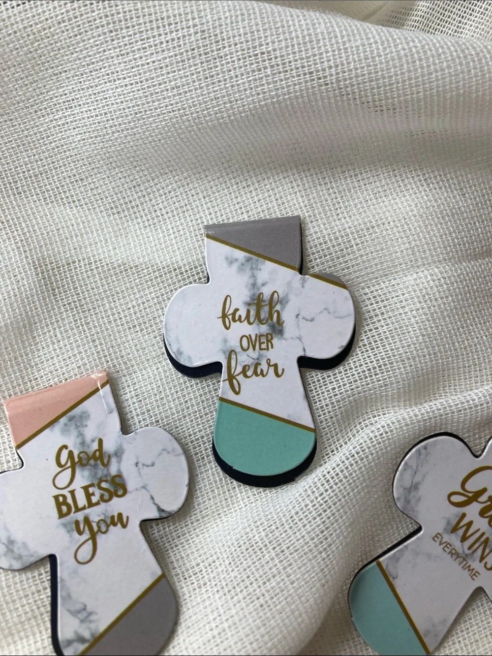 Faith Over Fear Marble Cross magnetic bookmarks